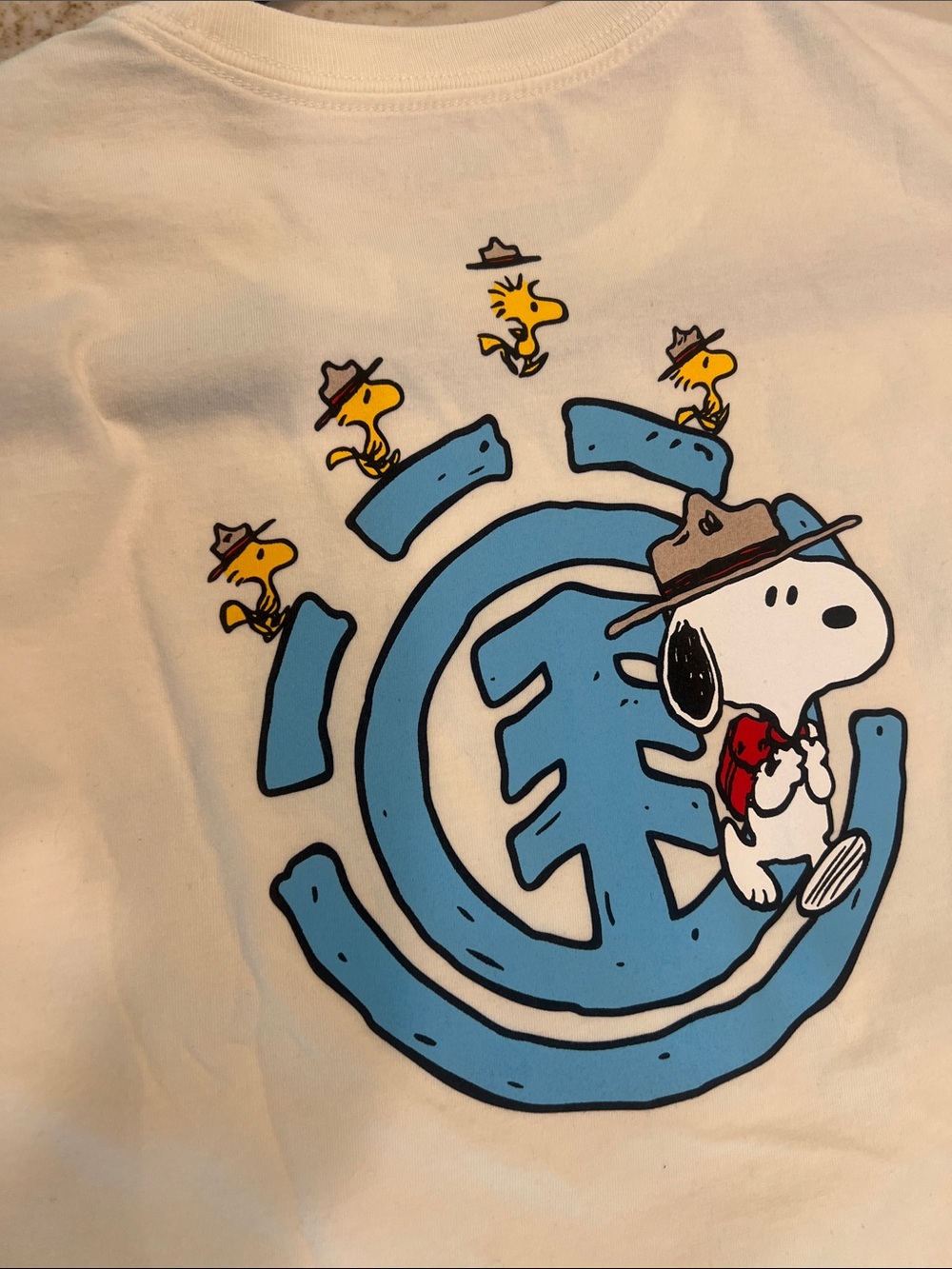 Peanuts Element Cream Tee with Light Blue Logo Small NWT - Picture 11 of 11